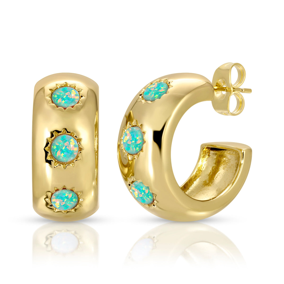 Chunky Stone Hoops- Seafoam Opal – Elizabeth Stone