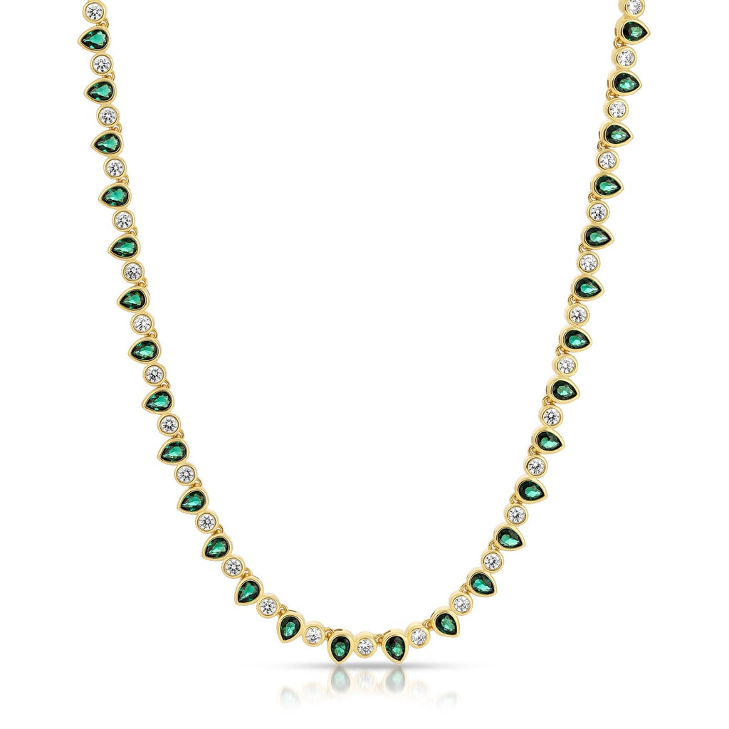 Green Zirconia Tennis Necklace (Silver) – Popular J