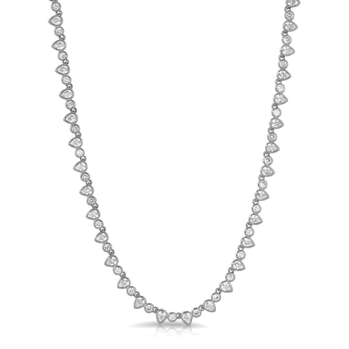 Teardrop Tennis Necklace- Clear/Silver - 15.5 inch